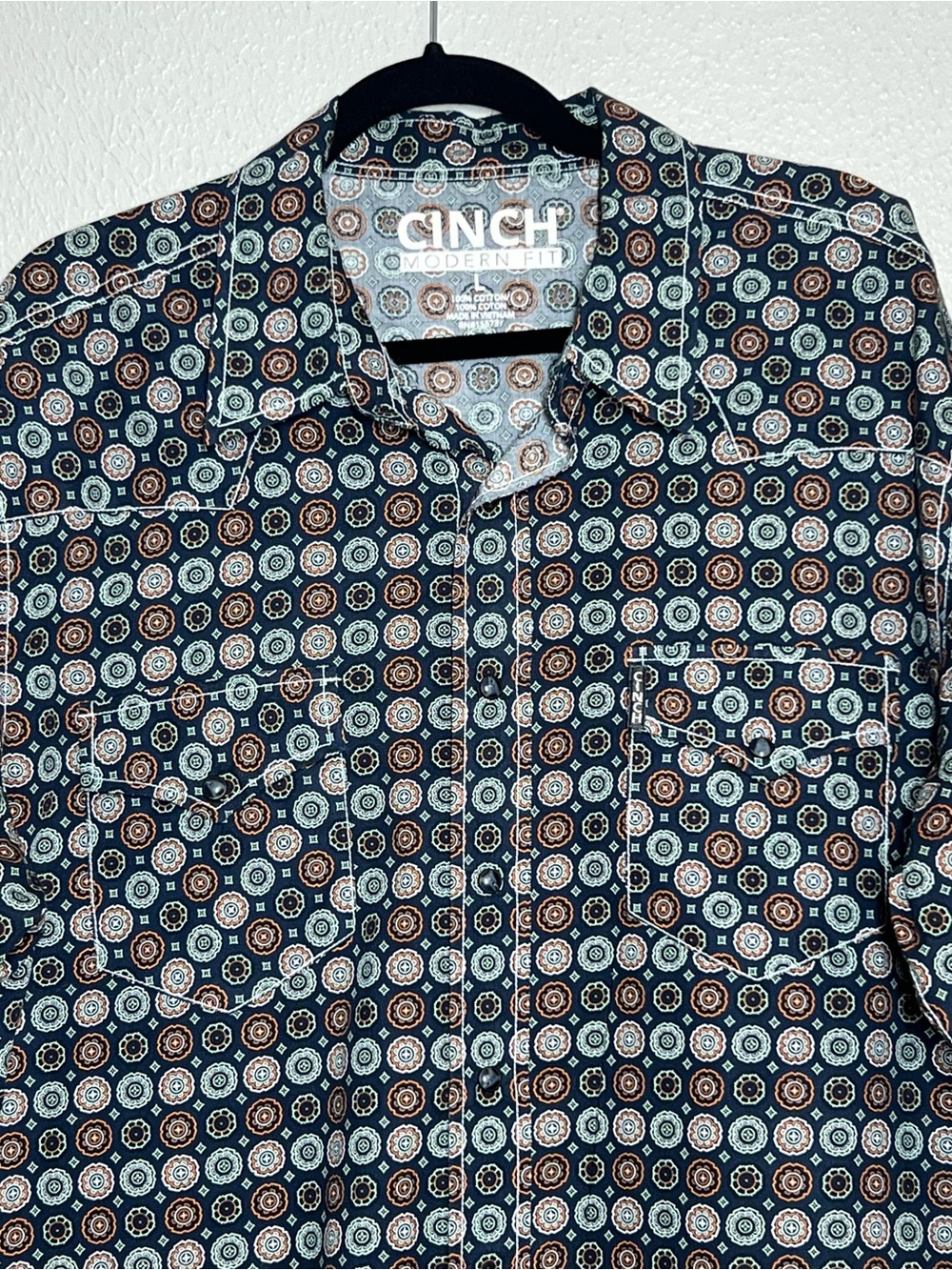 Cinch Modern Fit Shirt Mens Size Large Geometric Snap Long Sleeve Western Rodeo